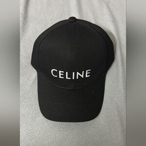 Black Celine Cap With White Logo